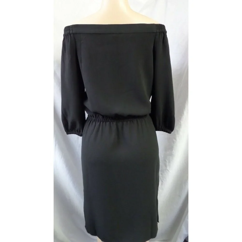 "ANN TAYLOR" BLACK  OFF-SHOULDER BLOUSON A LINE 3/4 SLEEVES DRESS SIZE: 6 NWT - Picture 4 of 4